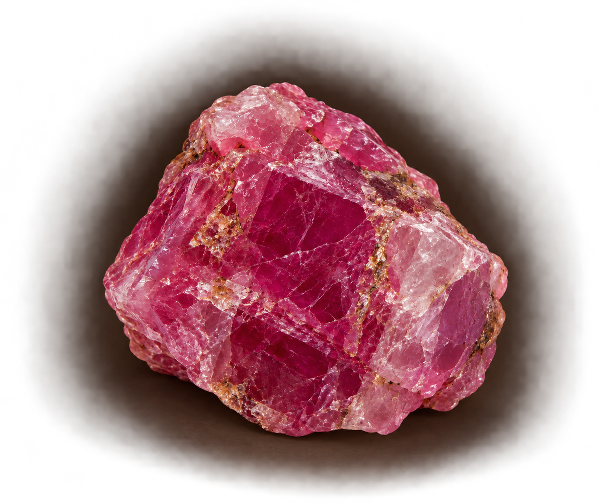 Piedra de rubí natural en bruto en tonos rojo intenso