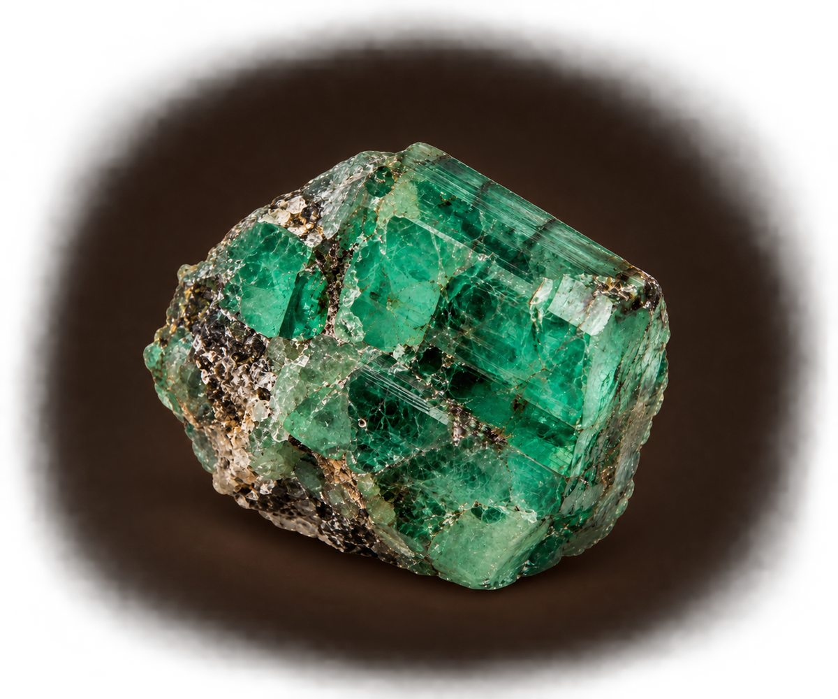Piedra de esmeralda natural en bruto en intensos tonos verdes