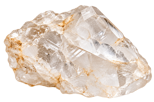 Piedra de cuarzo blanco natural en bruto con tonos lechosos translúcidos