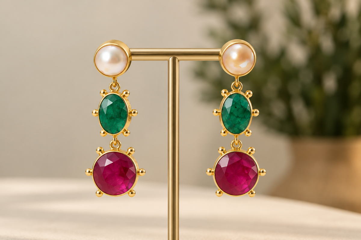 Three-Stone Drop Earrings