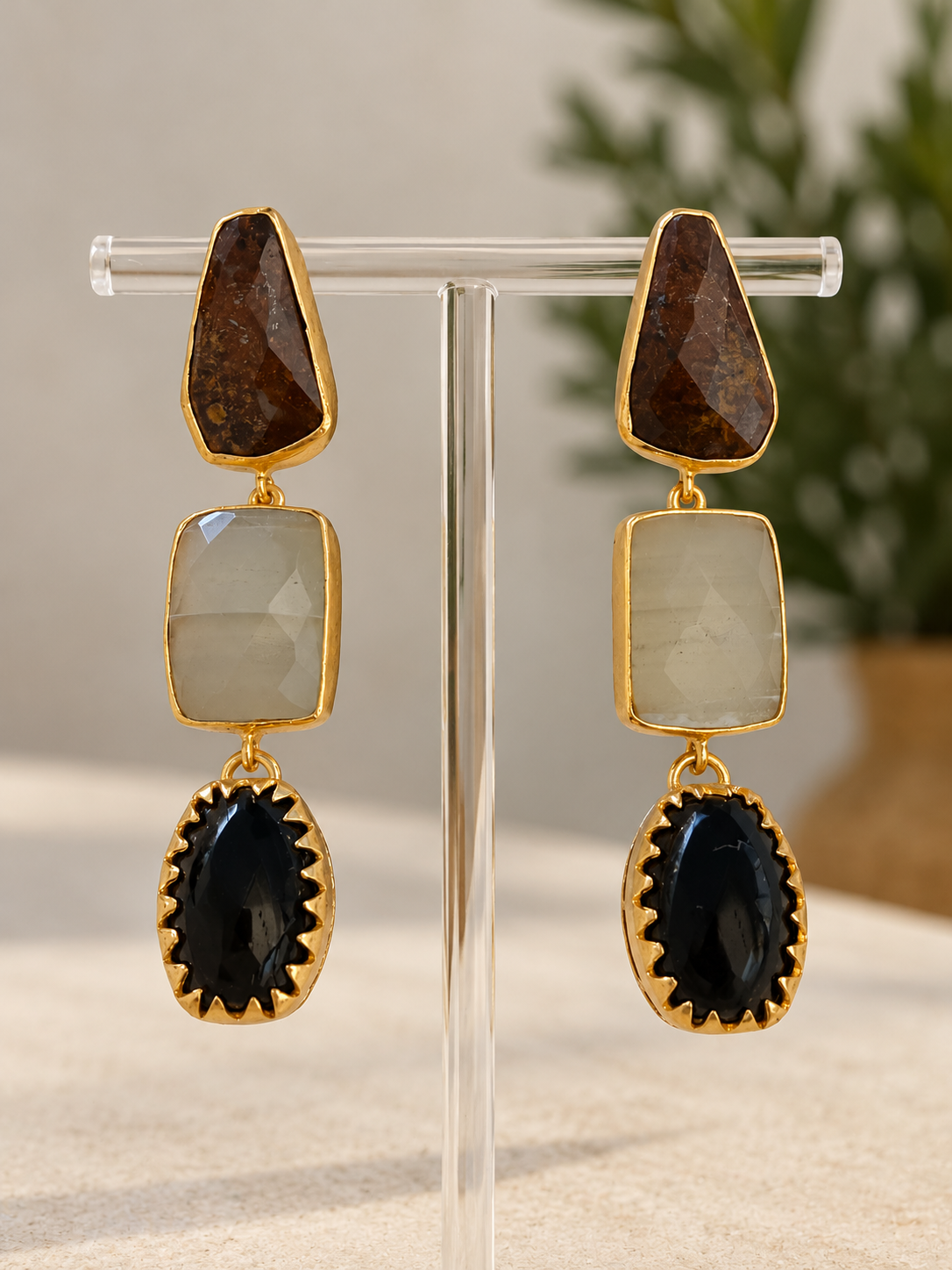 Three-Stone Drop Earrings