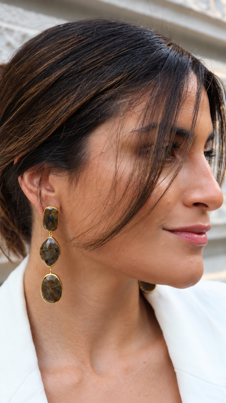 Three-Stone Drop Earrings